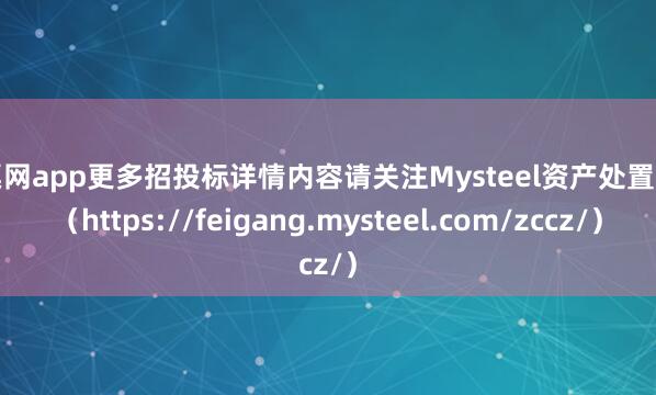 股票网app更多招投标详情内容请关注Mysteel资产处置网页（https://feigang.mysteel.com/zccz/）